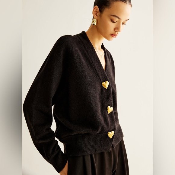 Commense Wool-Blend Heart Button Cardigan Brass Retro Valentines Romantic Love - Picture 6 of 14